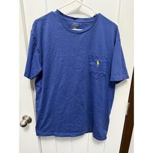 Polo Ralph Lauren Blue Yellow Logo 100% Cotton Short Sleeve T Shirt - Size L